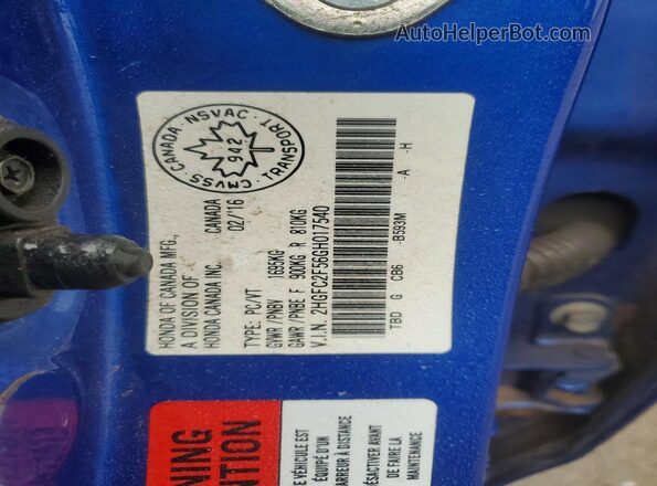 2HGFC2F56GH017540 2016 HONDA CIVIC Blue 