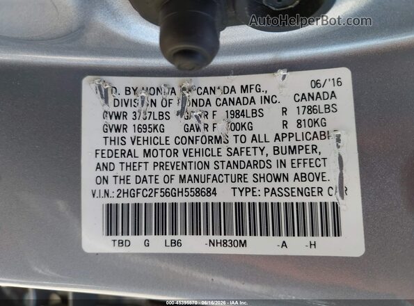 2HGFC2F56GH558684 2016 HONDA CIVIC Silver Вид підкапотного простору