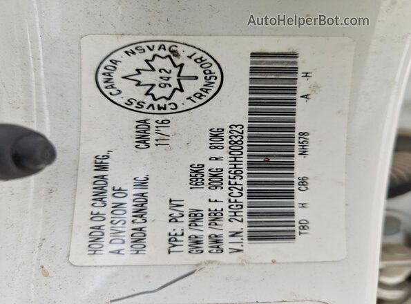 2HGFC2F56HH008323 2017 HONDA CIVIC White Vista de la etiqueta del VIN
