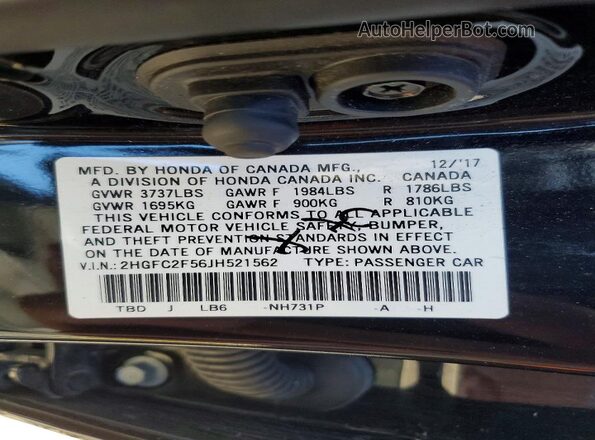 2HGFC2F56JH521562 2018 HONDA CIVIC Black Widok komory silnika
