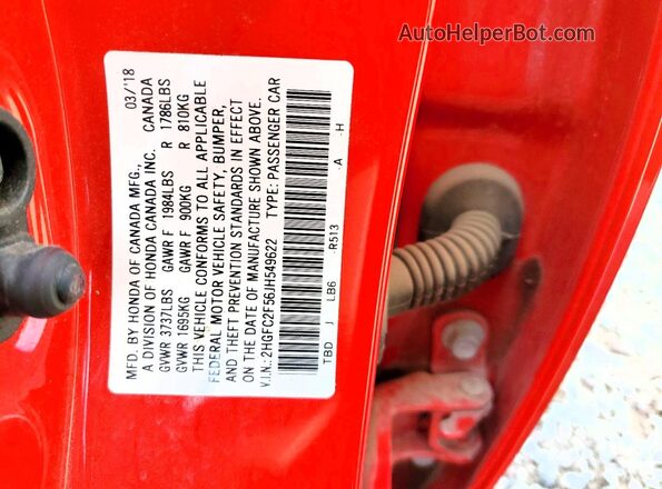 2HGFC2F56JH549622 2018 HONDA CIVIC Red Engine compartment view