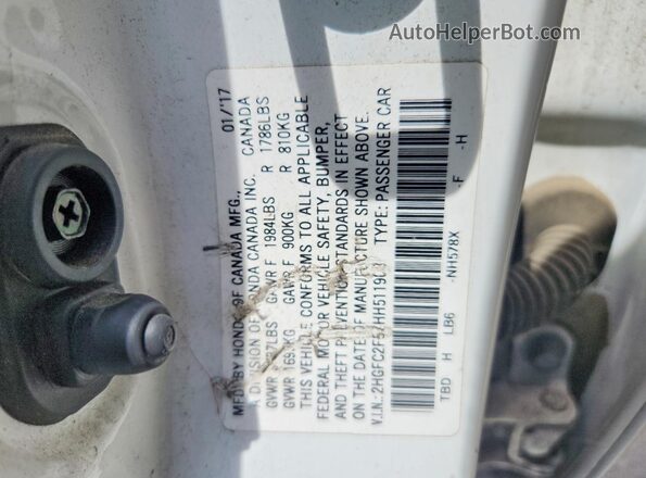 2HGFC2F57HH511908 2017 HONDA CIVIC White Շարժիչի բաժամունքի տեսք