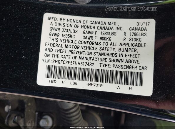 2HGFC2F57HH517482 2017 HONDA CIVIC Черный Вид подкапотного пространства