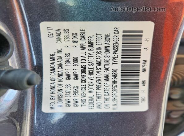 2HGFC2F57HH546870 2017 HONDA CIVIC Gray Vista de la etiqueta del VIN