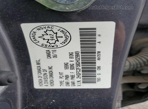 2HGFC2F58GH029849 2016 HONDA CIVIC Gray 