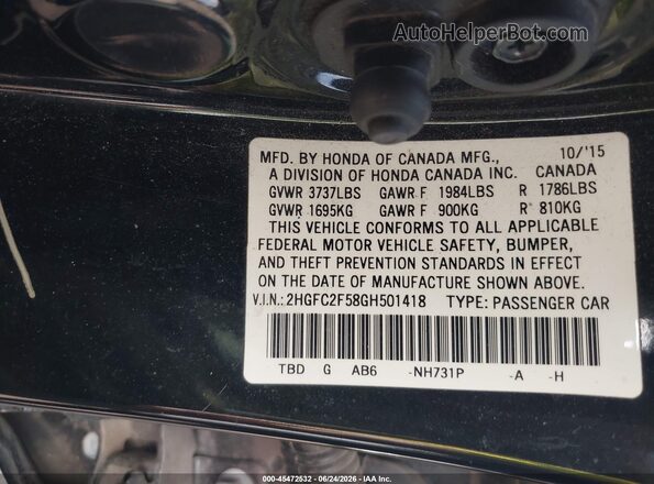 2HGFC2F58GH501418 2016 HONDA CIVIC Black Вид підкапотного простору