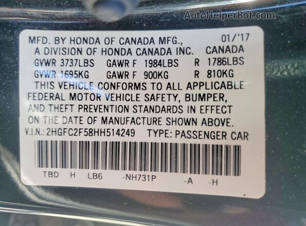 2HGFC2F58HH514249 2017 HONDA CIVIC Black VIN կոդի պիտակի տեսք