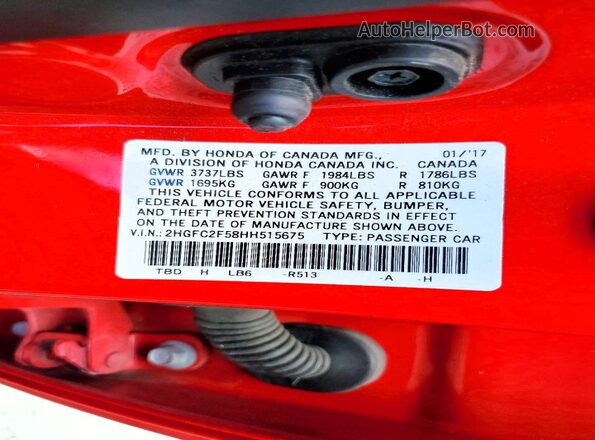 2HGFC2F58HH515675 2017 HONDA CIVIC Red 