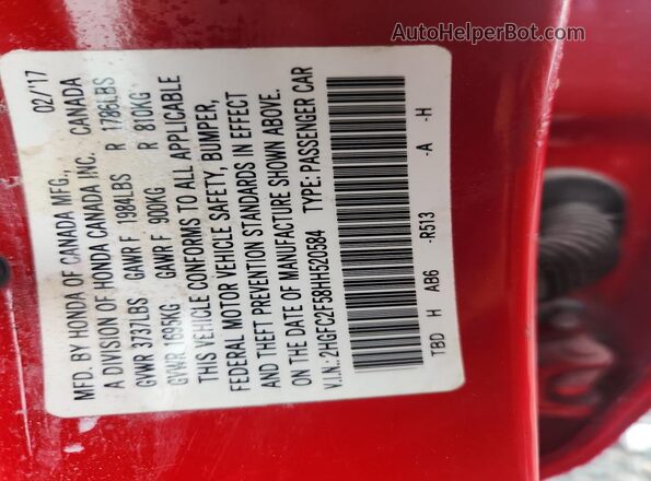 2HGFC2F58HH520584 2017 HONDA CIVIC Red 