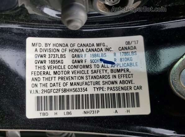 2HGFC2F58HH563354 2017 HONDA CIVIC Черный Вид наклейки с VIN-кодом