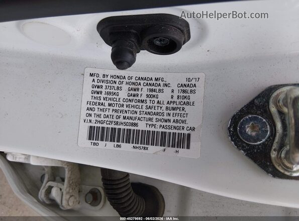 2HGFC2F58JH503886 2018 HONDA CIVIC White ძრავის განყოფილების ხედი