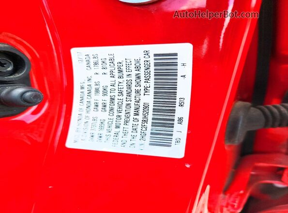 2HGFC2F58JH520901 2018 HONDA CIVIC Red Engine compartment view