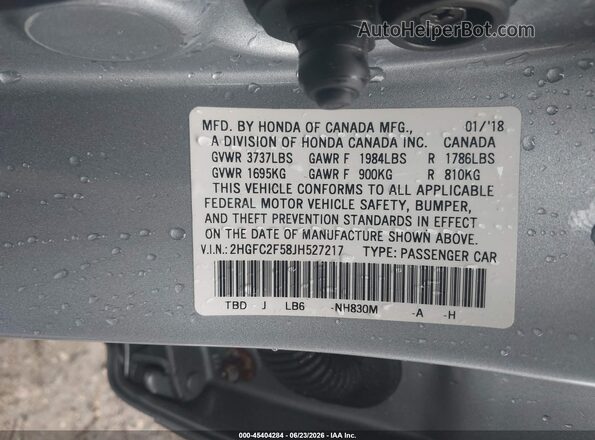 2HGFC2F58JH527217 2018 HONDA CIVIC Silver Вид підкапотного простору