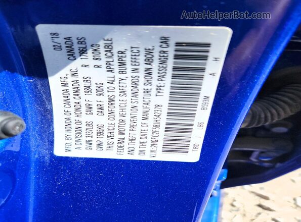 2HGFC2F58JH542378 2018 HONDA CIVIC Blue Вид підкапотного простору
