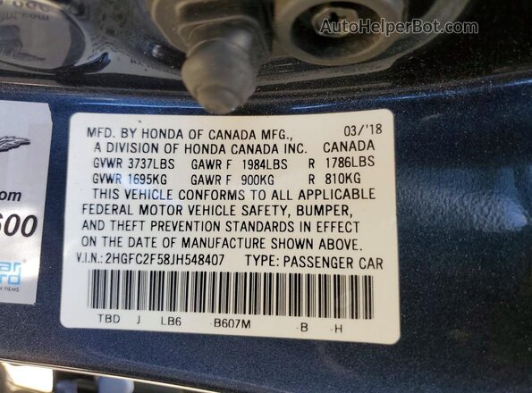 2HGFC2F58JH548407 2018 HONDA CIVIC Charcoal 