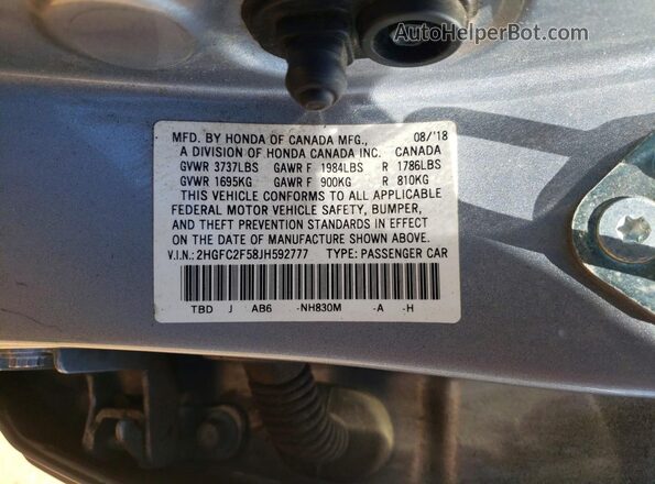 2HGFC2F58JH592777 2018 HONDA CIVIC Silver 