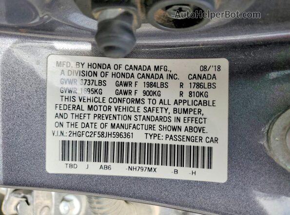 2HGFC2F58JH596361 2018 HONDA CIVIC Gray 