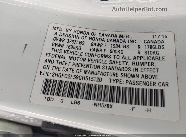 2HGFC2F59GH515120 2016 HONDA CIVIC White 