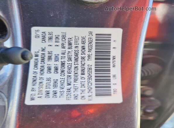 2HGFC2F59GH535612 2016 HONDA CIVIC Gray 