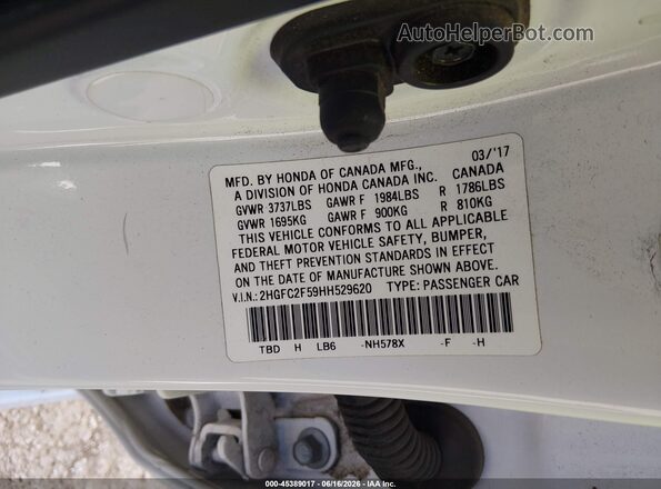 2HGFC2F59HH529620 2017 HONDA CIVIC White 