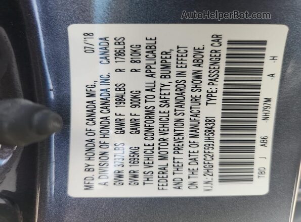 2HGFC2F59JH584381 2018 HONDA CIVIC Gray 