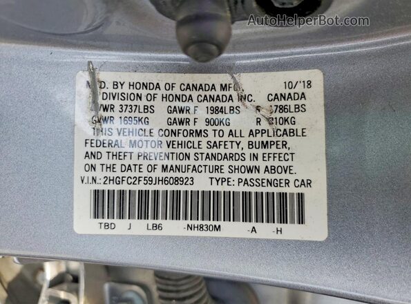 2HGFC2F59JH608923 2018 HONDA CIVIC Silver Widok komory silnika
