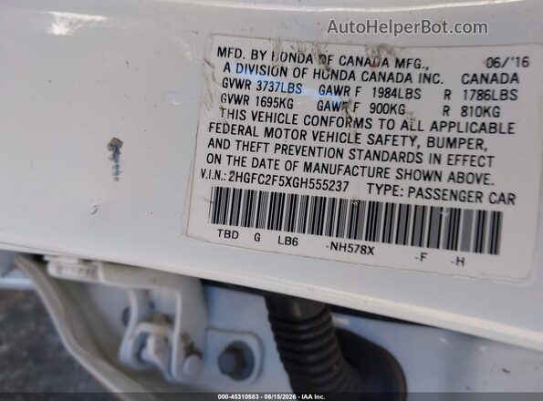 2HGFC2F5XGH555237 2016 HONDA CIVIC White 