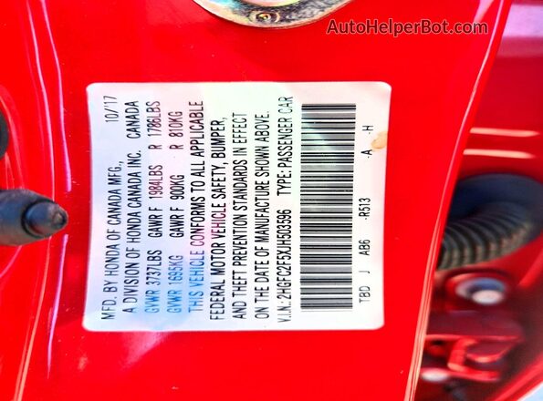2HGFC2F5XJH503596 2018 HONDA CIVIC Red 