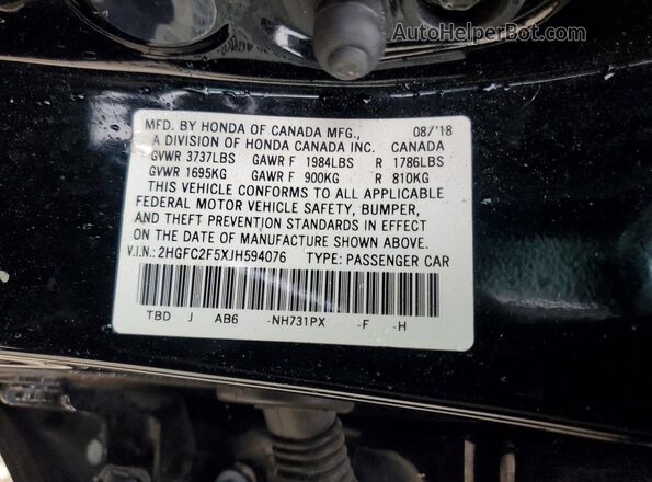 2HGFC2F5XJH594076 2018 HONDA CIVIC Black Engine compartment view