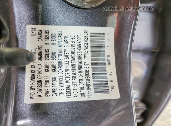 2HGFC2F60KH513127 2019 HONDA CIVIC Gray 