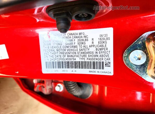 2HGFC2F60LH559784 2020 HONDA CIVIC Red 