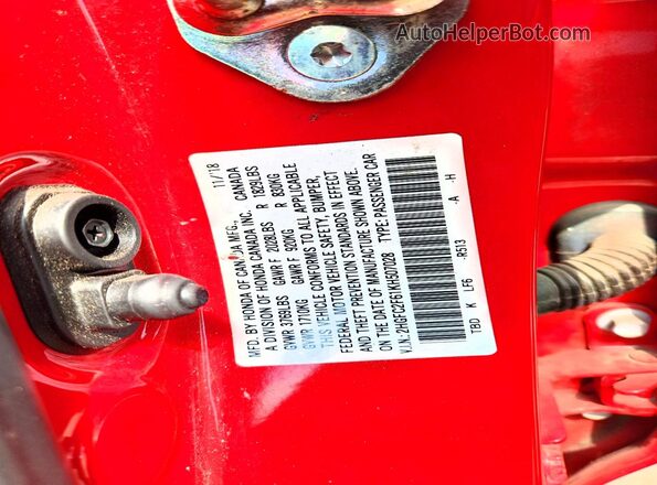 2HGFC2F61KH507028 2019 HONDA CIVIC Red ძრავის განყოფილების ხედი