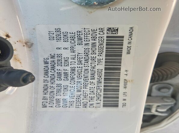 2HGFC2F61MH546902 2021 HONDA CIVIC White ძრავის განყოფილების ხედი