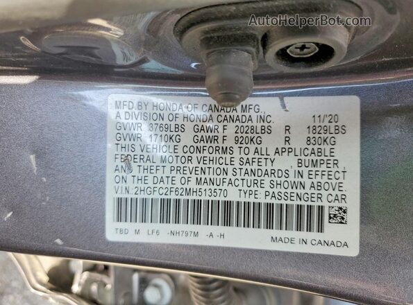 2HGFC2F62MH513570 2021 HONDA CIVIC Gray 
