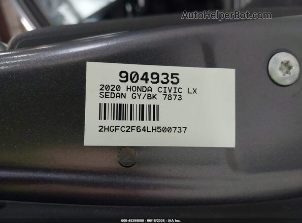 2HGFC2F64LH500737 2020 HONDA CIVIC Серый Вид подкапотного пространства
