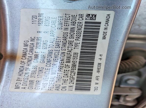 2HGFC2F65MH515538 2021 HONDA CIVIC Silver Widok komory silnika