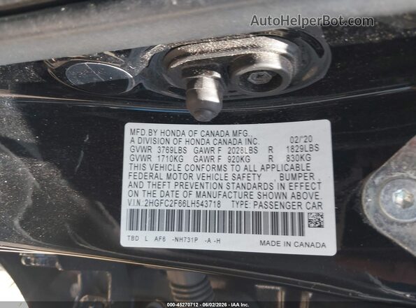 2HGFC2F66LH543718 2020 HONDA CIVIC Black Widok komory silnika