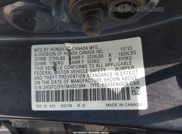 2HGFC2F67MH501964 2021 HONDA CIVIC Gray Engine compartment view