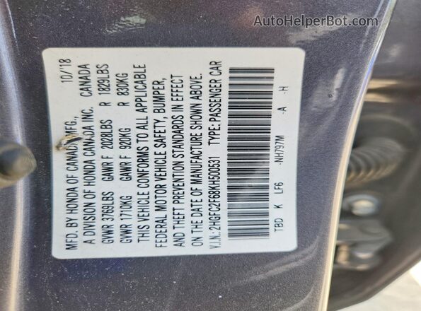 2HGFC2F68KH500531 2019 HONDA CIVIC Gray Widok komory silnika