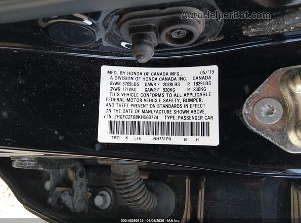 2HGFC2F68KH563774 2019 HONDA CIVIC Black Vista del compartimento del motor