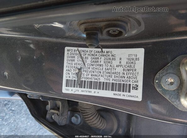 2HGFC2F68KH579425 2019 HONDA CIVIC Gray Շարժիչի բաժամունքի տեսք