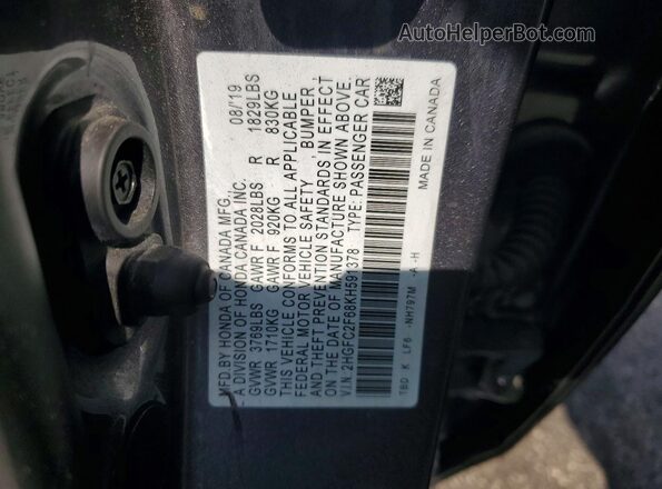 2HGFC2F68KH591378 2019 HONDA CIVIC Gray Вид підкапотного простору