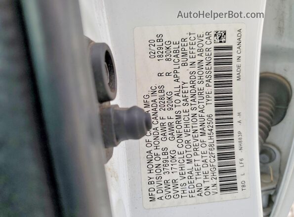 2HGFC2F68LH542506 2020 HONDA CIVIC Белый Вид подкапотного пространства