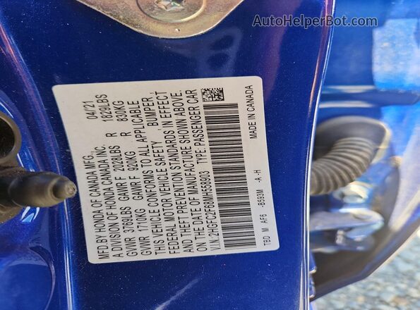 2HGFC2F68MH558903 2021 HONDA CIVIC Blue Widok komory silnika