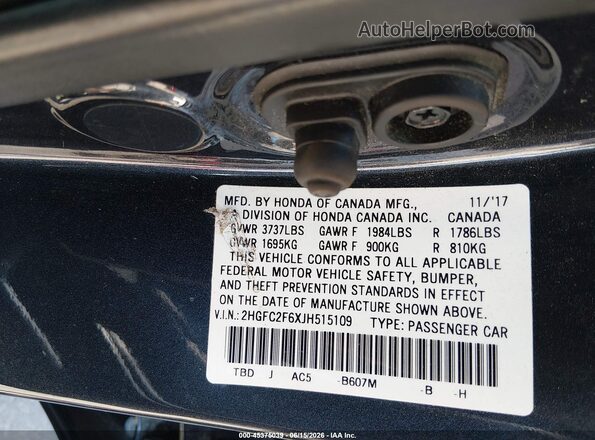 2HGFC2F6XJH515109 2018 HONDA CIVIC Gray Շարժիչի բաժամունքի տեսք