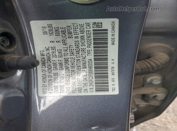 2HGFC2F6XKH600534 2019 HONDA CIVIC Charcoal Շարժիչի բաժամունքի տեսք