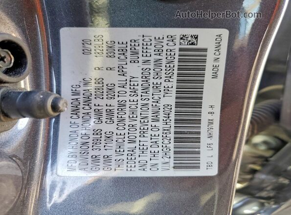 2HGFC2F6XLH544029 2020 HONDA CIVIC Charcoal 