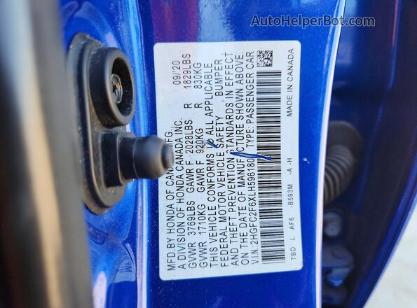 2HGFC2F6XLH596180 2020 HONDA CIVIC Blue Вид підкапотного простору