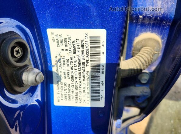 2HGFC2F70JH566269 2018 HONDA CIVIC Blue VIN sticker view