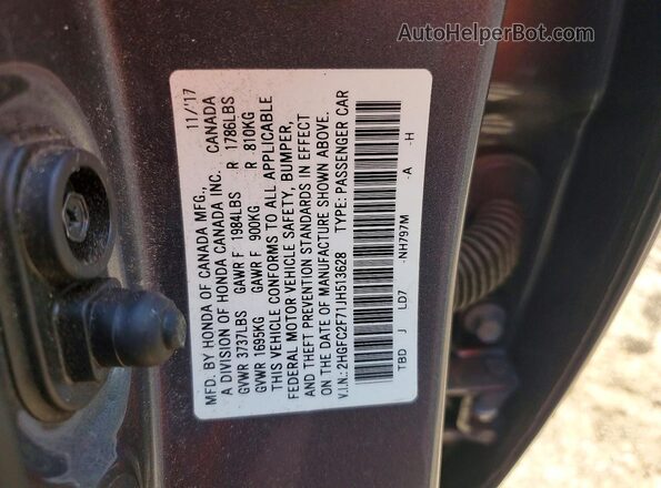 2HGFC2F71JH513628 2018 HONDA CIVIC Charcoal Շարժիչի բաժամունքի տեսք